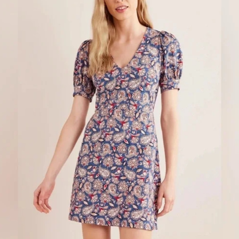 Boden vneck jersey puff sleeve dress 6R